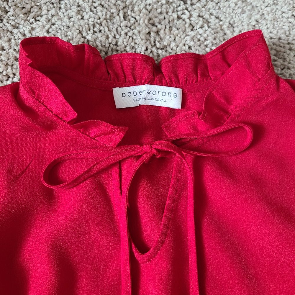 Red Ruffle Ribbed Blouse XS - Picture 2 of 10